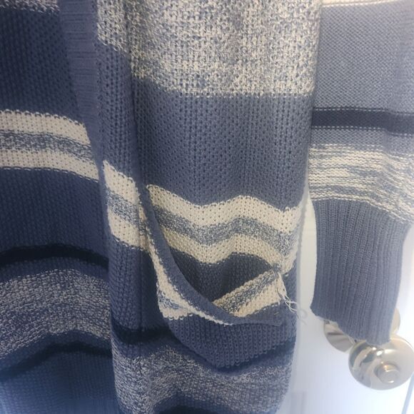 St. Johns Bay Sweater Womens Med Open Front Cardigan Pockets Knit Stripe Blue - Picture 4 of 4